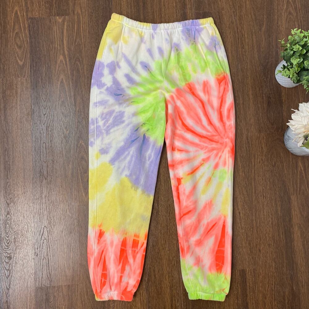 Re/Done x Hanes 2 Piece Raglan Neon Tie Dye Spiral Sweatshirt & Sweatpants M NEW - Picture 15 of 16